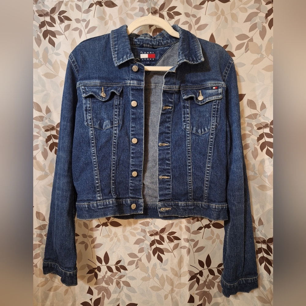 Tommy Hilfiger Denim Jacket with Colorful Patterned Back Large